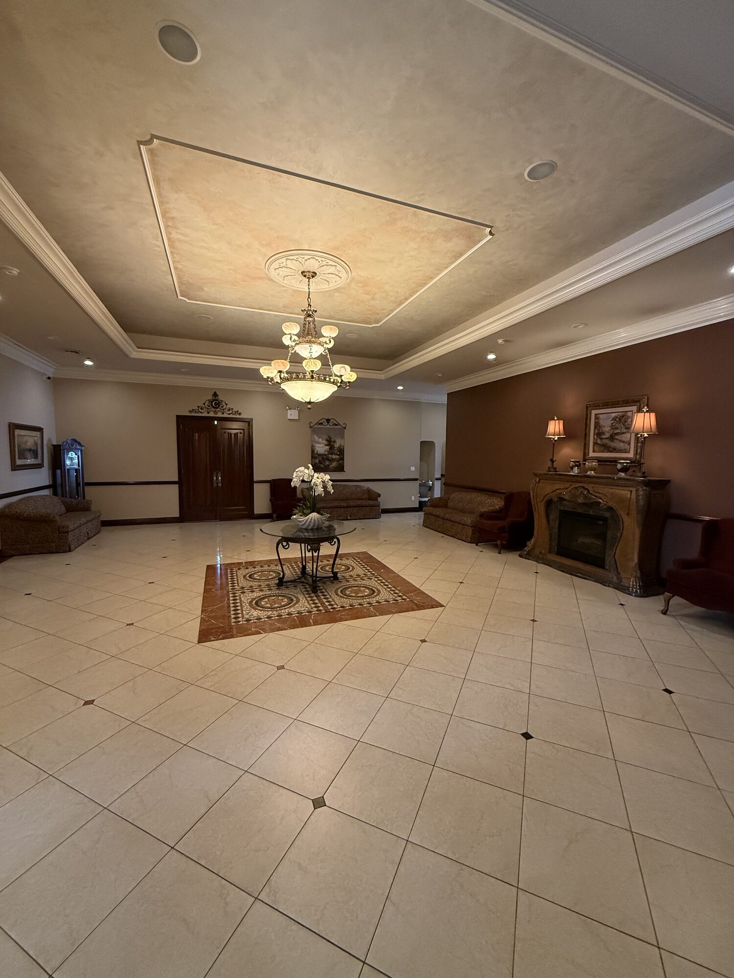A welcoming transition between the foyer and gathering rooms.