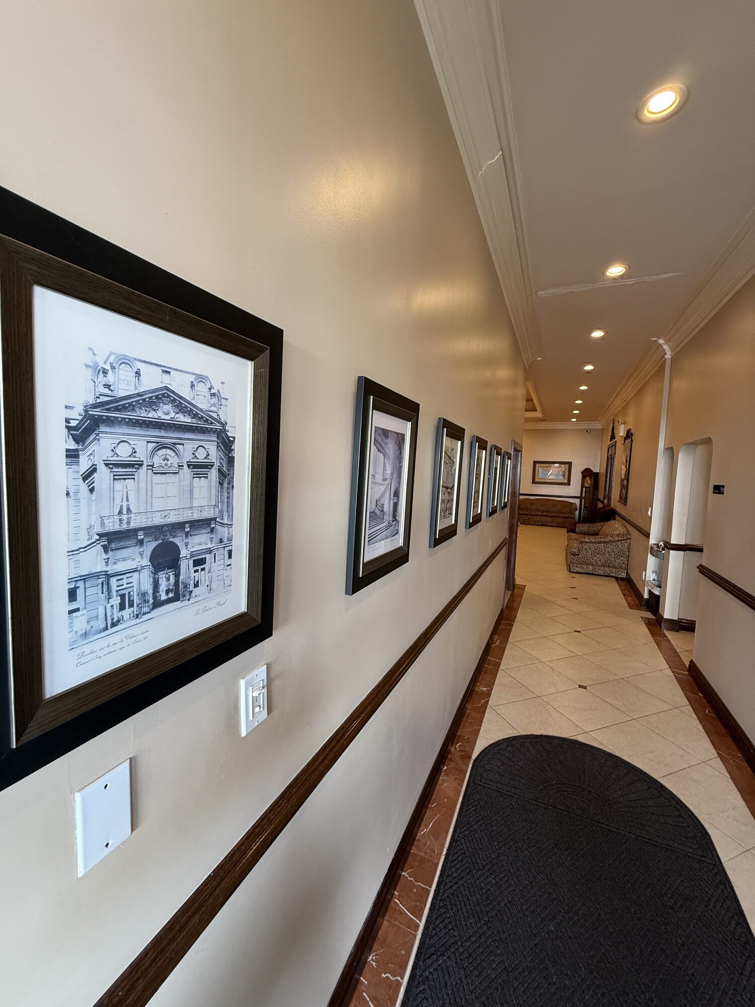 Framed photographs and details reflecting the neighborhood's history.